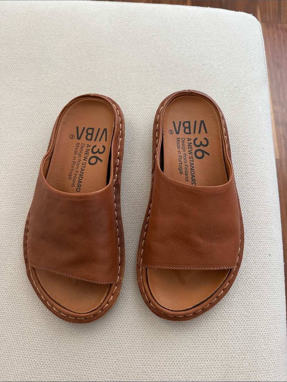 VIBAe SAINT TROPEZ LEATHER SLIDES SANDALS IN BROWN SIZE 36 - Picture 2 of 10